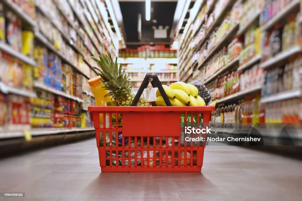 Grocery basket with products